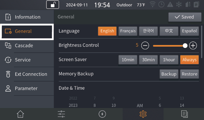 Nfb700-c screens from-pdf language date time