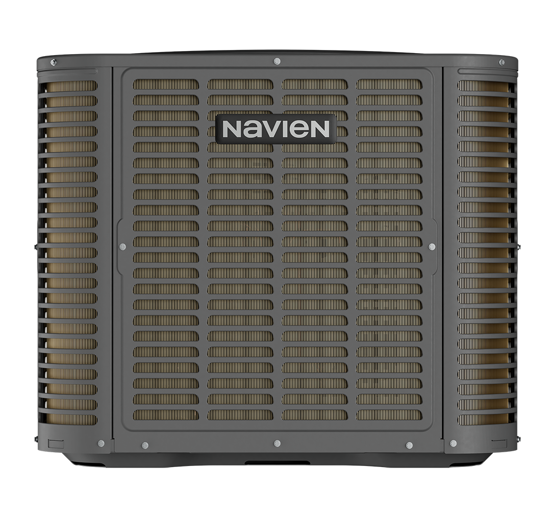 Navien NPF hydronic furnace shown in upright and horizontal configurations