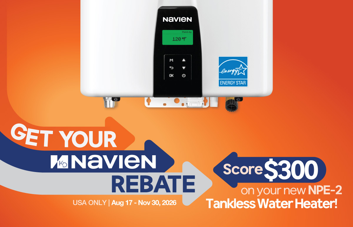 Navien Water Heater Promo header banner: Earn cash back on eligible water heaters. Not yet a member? Joining takes minutes