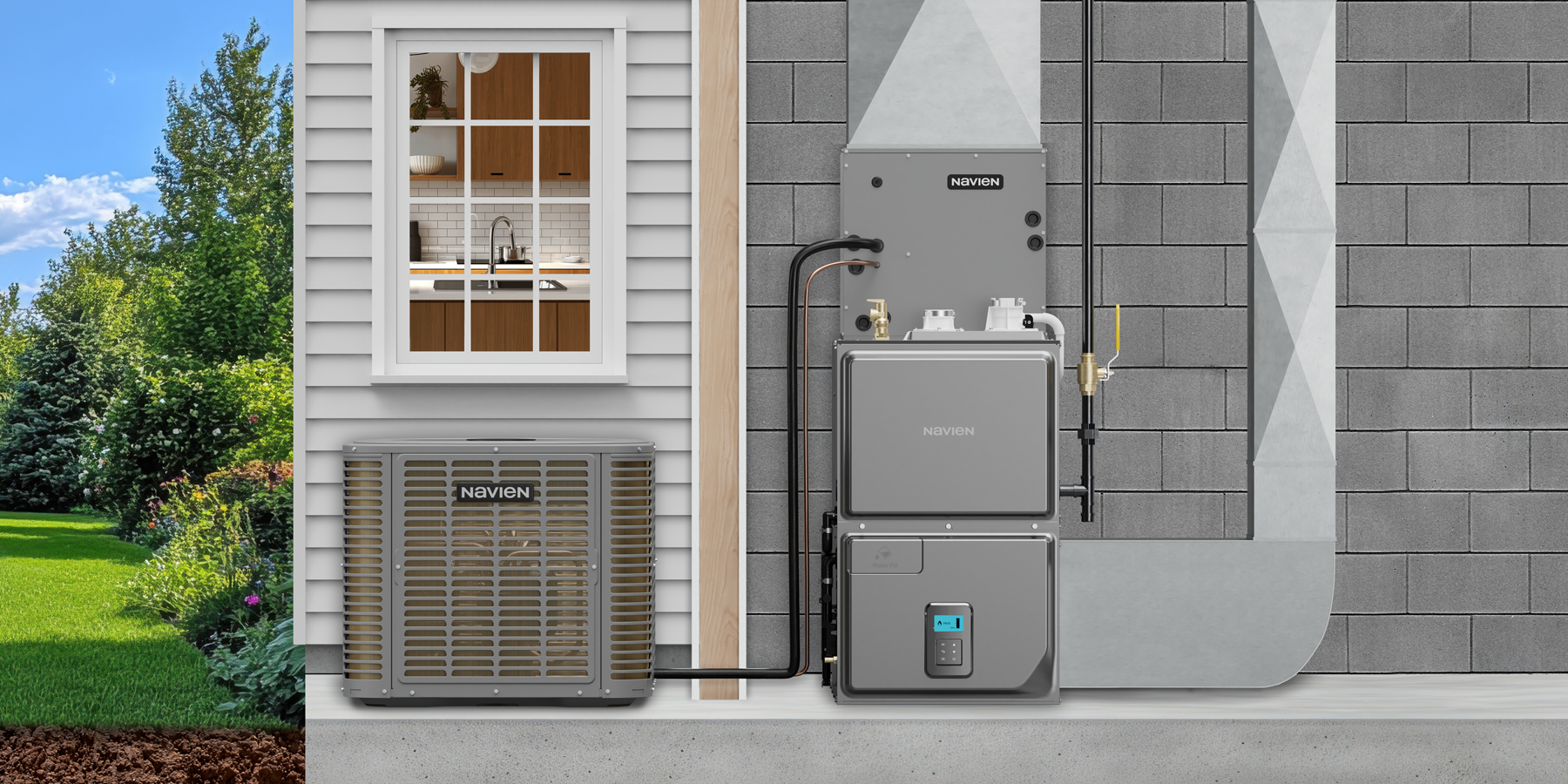 Navien NDF condensing gas furnace paired with NAA air conditioner and NAM cased coil in home