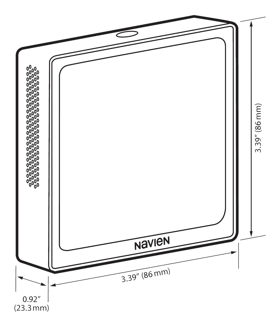 front view, back view, side view, and dimensions of WUR500 under sink tankless RO system