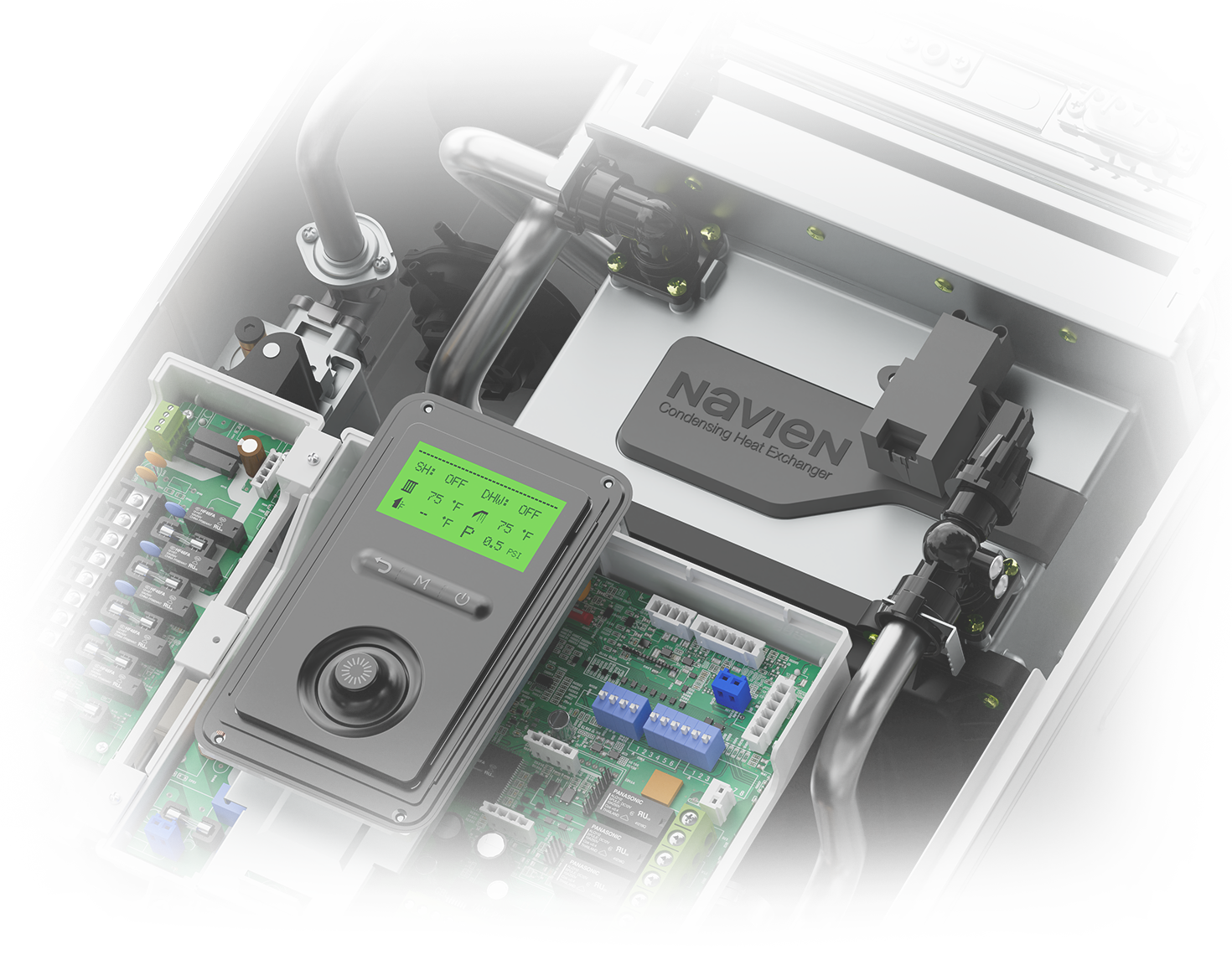 Internal components of Navien NDF Series gas furnace