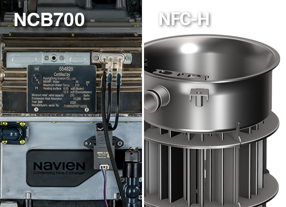 stainless steel heat exchangers used in NCB-H and NFC-H tankless combi boilers